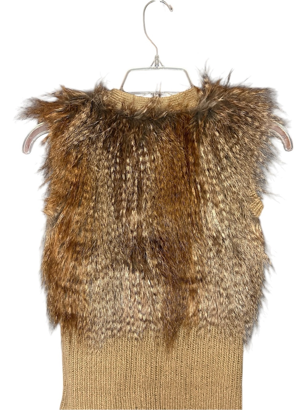 Mayoral Girls Faux Fur Sweater Vest Size 8 Brown Knit Boho Cozy Open Front - Picture 3 of 9